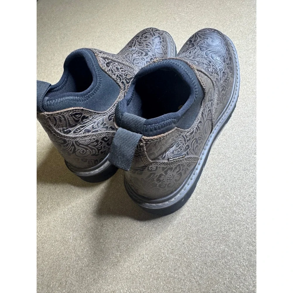 Carhartt Womens CWS4177 Brown Floral Embossed Leather Slip On Work Shoes Size 8